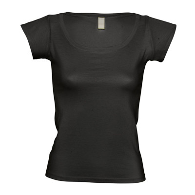 Женская футболка черного цвета, глубокий вырез, хлопок